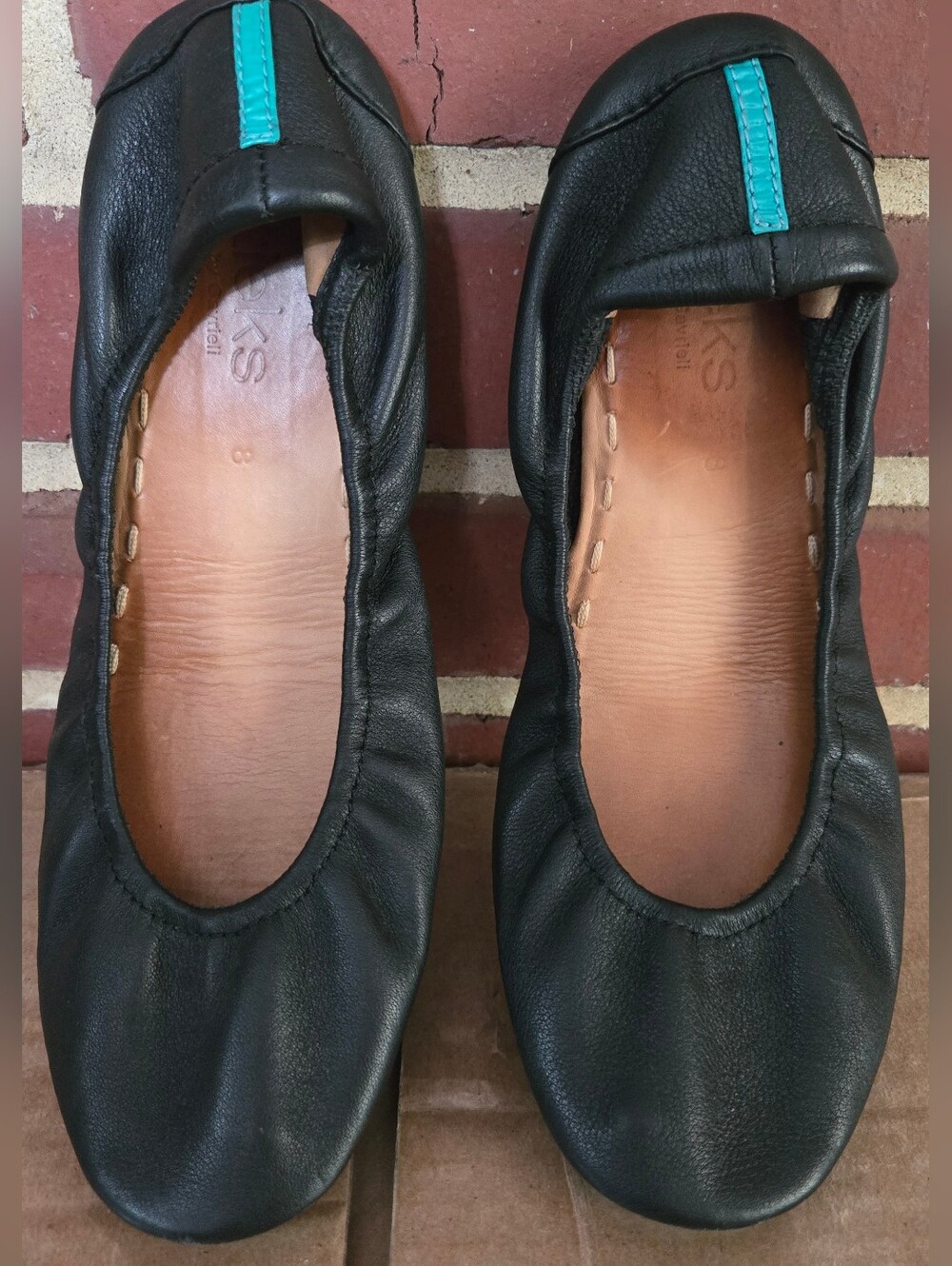 Tieks by Gavrieli Black Leather Foldable Ballet Flats Women's Size 8 Teal Sole